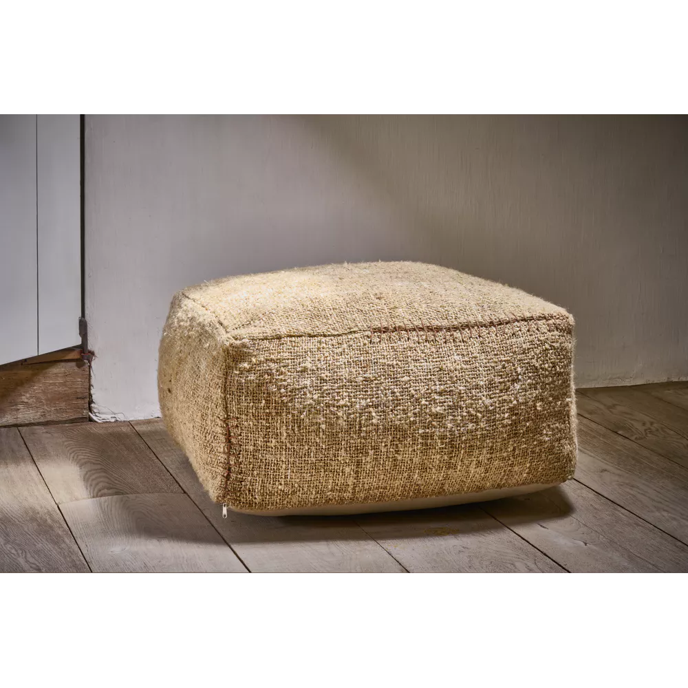 AYALA - pouf en coton & viscose - L 60 x P 60 x H 30 cm - beige