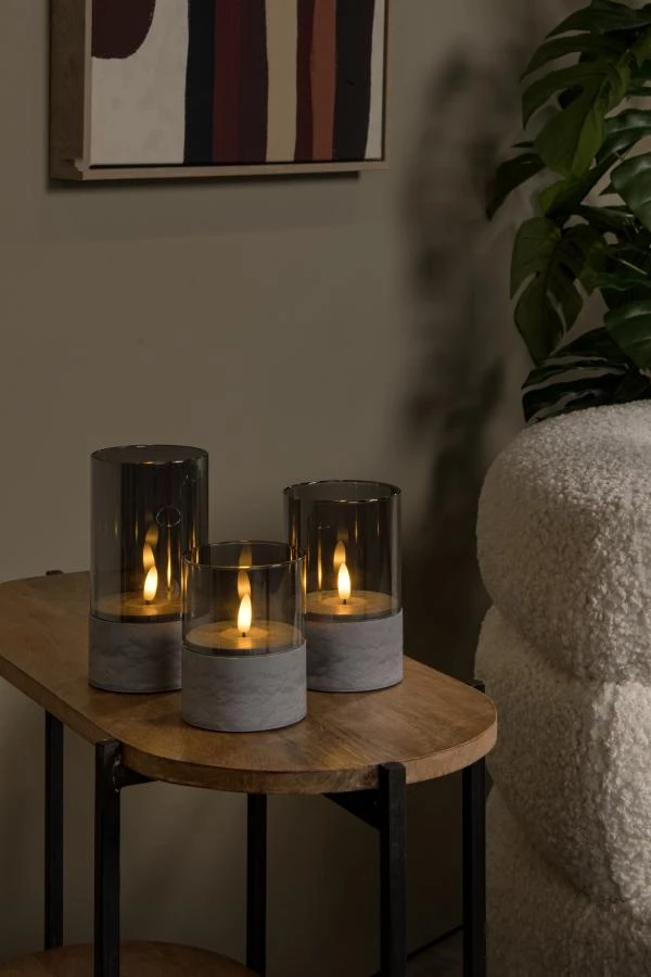 VELAS - Lampe de table - Piles - Ø 8 cm - LED - 3x0,2W 2700K - Fumé - Ensemble de 3