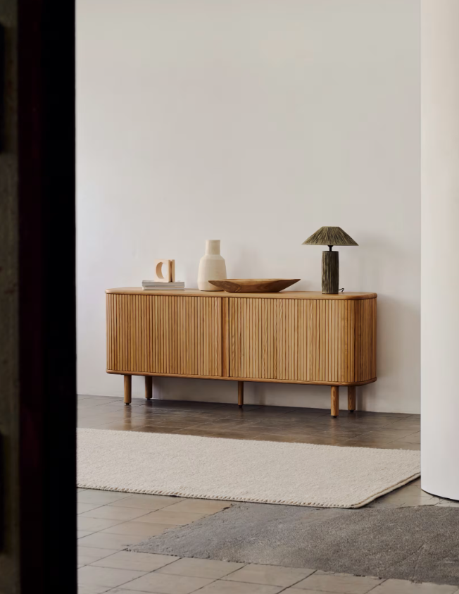 MAILEN - Buffet 2 portes en placage de frêne avec finition naturelle - 180 x 75 cm