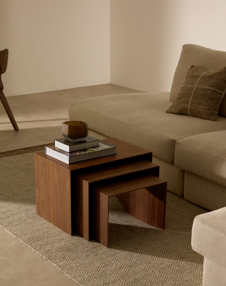 LITTO - Ensemble de 3 tables gigognes en placage de noyer - 60 x 40 / 51 x 36 / 42 x 31 cm