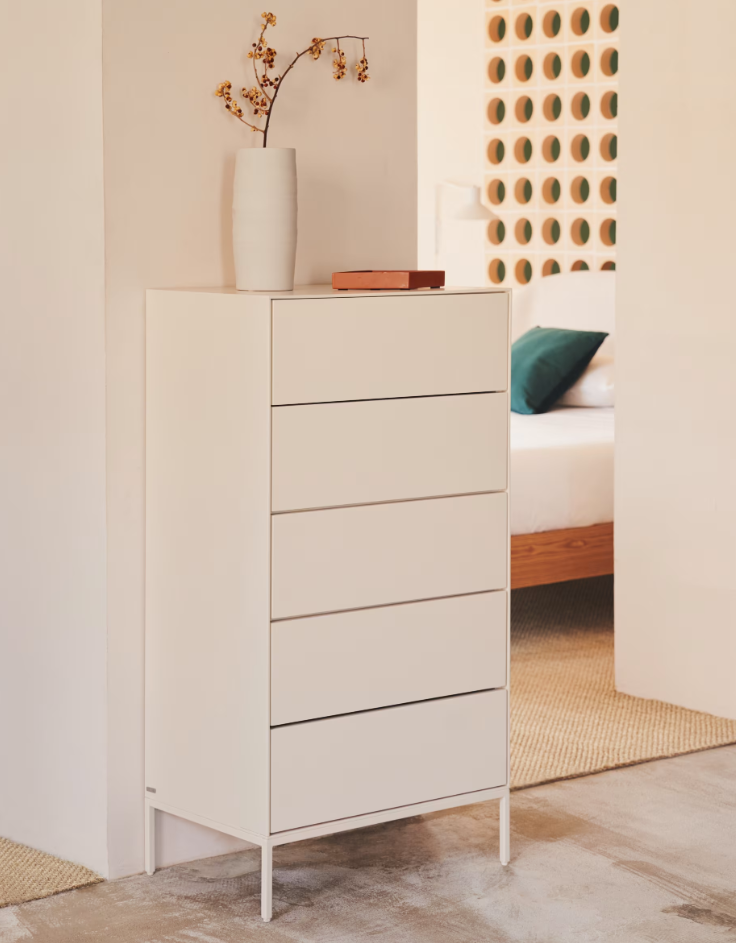 VEDRANA - Commode 5 tiroirs laqué blanc - 60 x 114 cm