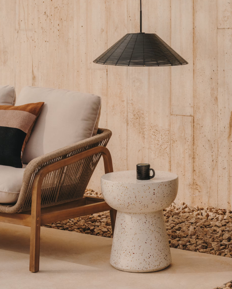 PADA - Table d'appoint en terrazzo blanc - Ø 40 cm