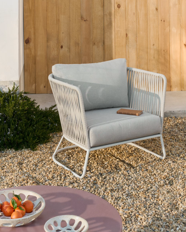 SACONCA - Fauteuil d'extérieur en corde et acier galvanisé gris 