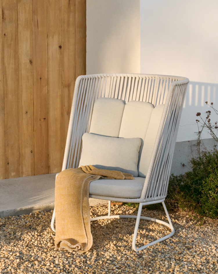 SACONCA - Fauteuil d'extérieur avec dossier haut en corde et acier galvanisé gris