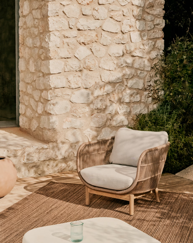 CATALINA - Fauteuil en corde beige et bois d'acacia 