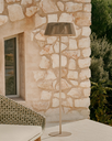 ALDET - Lampadaire solaire d'extérieur en corde chinée beige et pied en métal beige - Ø 46 cm