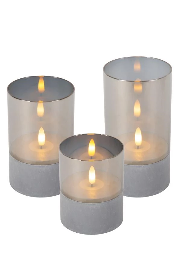 VELAS - Lampe de table - Piles - Ø 8 cm - LED - 3x0,2W 2700K - Fumé - Ensemble de 3