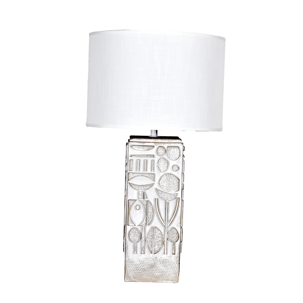 HIERO - Lampe en céramique à motifs et abat jour en toile - ø 30 x H52 cm 