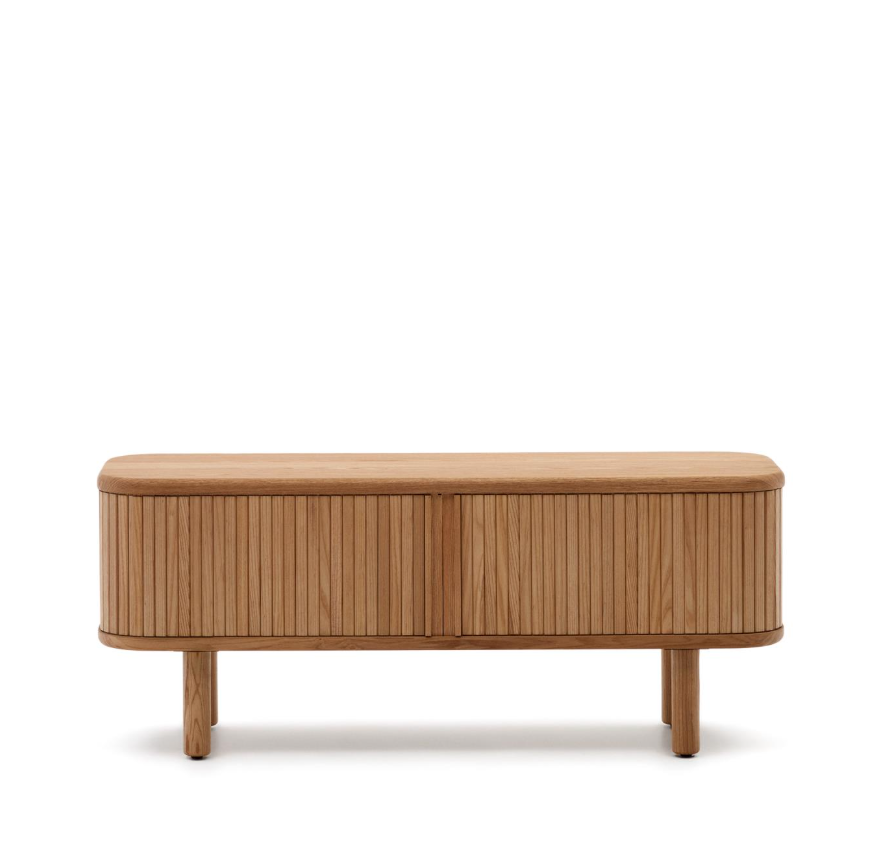 MAILEN - Meuble TV - 2 portes en placage de frêne avec finition naturelle - 200 x 50 cm