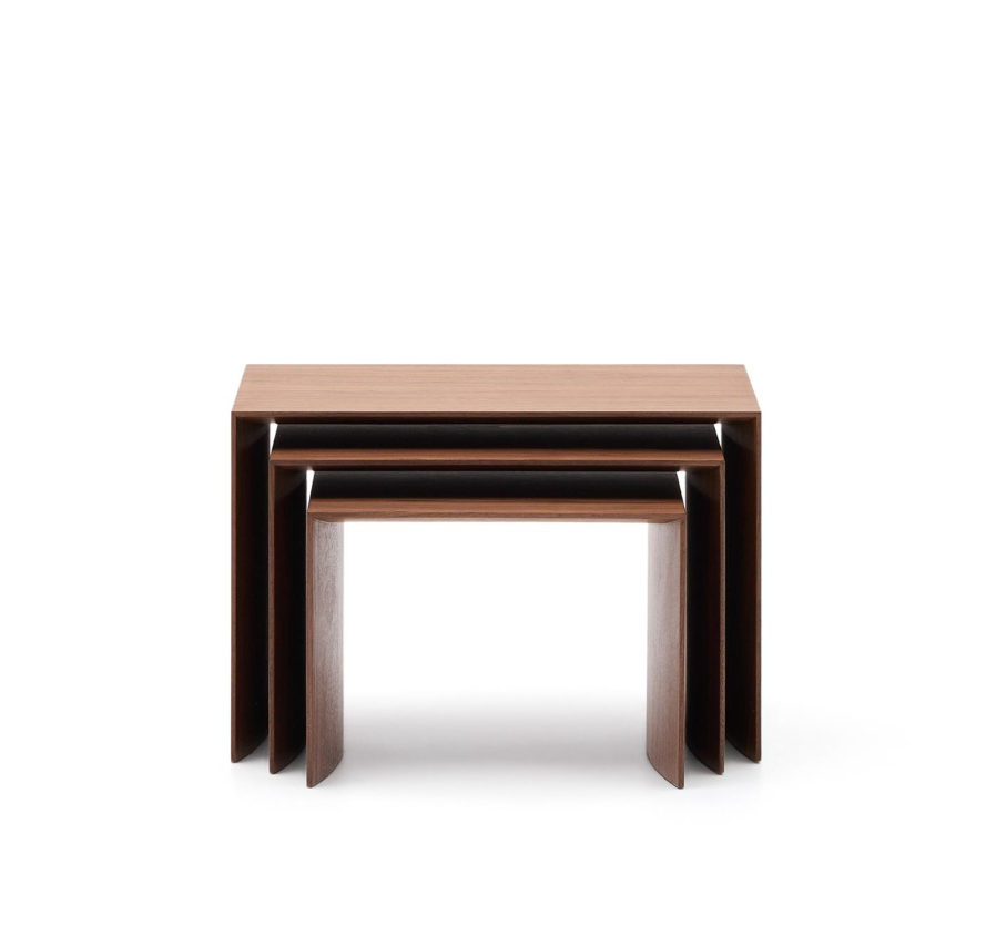 LITTO - Ensemble de 3 tables gigognes en placage de noyer - 60 x 40 / 51 x 36 / 42 x 31 cm