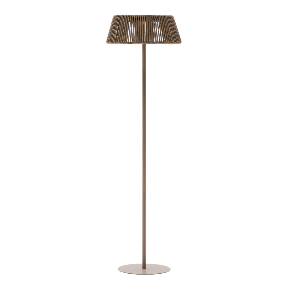 ALDET - Lampadaire solaire d'extérieur en corde chinée beige et pied en métal beige - Ø 46 cm