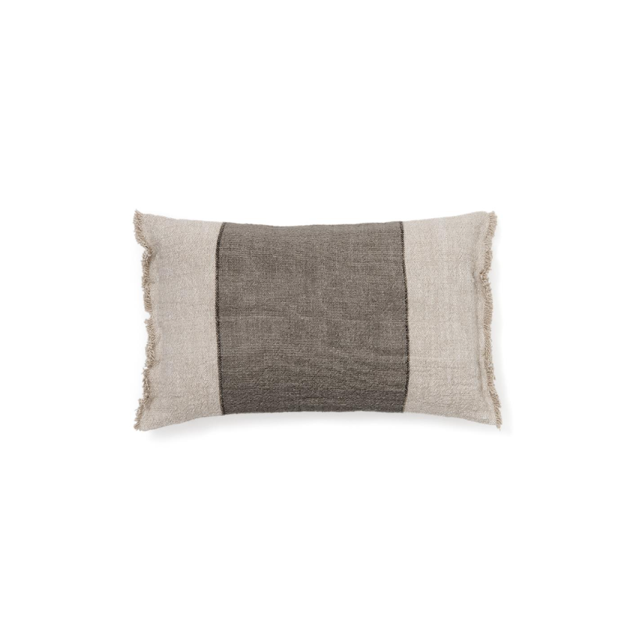 LORIN - Housse de coussin en lin à franges verte - 30 x 50 cm
