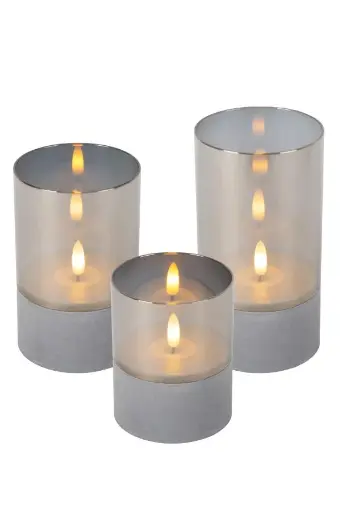 [13500/03/65] VELAS - Lampe de table - Piles - Ø 8 cm - LED - 3x0,2W 2700K - Fumé - Ensemble de 3