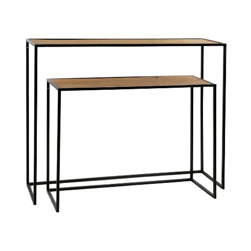 [37101-NAB-S2] ESZENTIAL - Set de 2 consoles bois pieds métal - L 80/100 x P30/30 x H 60/80 cm - Naturel & Noir