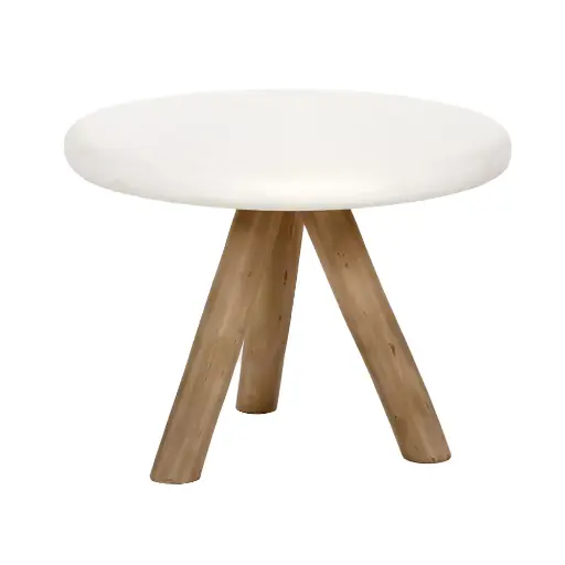 [40418-OWH-10] PRETORIA - Table basse - enduit à la chaux pieds bois - DIA 60 x H 45 cm - blanc cassé