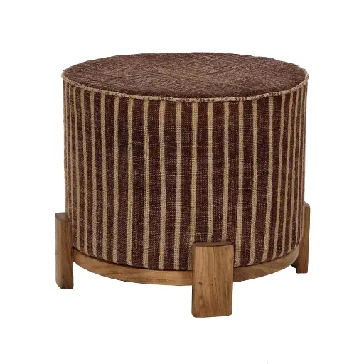 [40430-EGG-05] BRINDISI - pouf - bois d'acacia / jute - DIA 52 x H 42 cm - aubergine