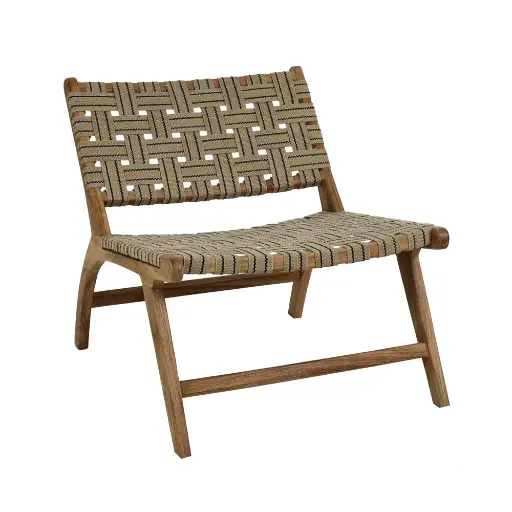 [40434-NAT-05] AOSTA - Fauteuil lounge en bois d'acacia & coton - L 65 x P 76 x H 70 cm - naturel