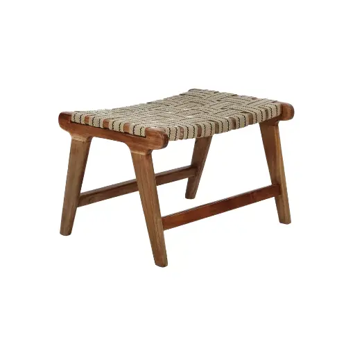 [40437-NAT-05] AOSTA - Tabouret en bois d'acacia & coton - L 56 x P 41 x H x 36 cm- naturel
