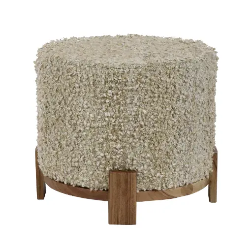[40645-BEI-05] BRINDISI - Pouf en bois d'acacia & coton - DIA 50 x H 42 cm - beige