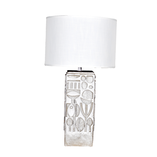 [016878] HIERO - Lampe en céramique à motifs et abat jour en toile - ø 30 x H52 cm 