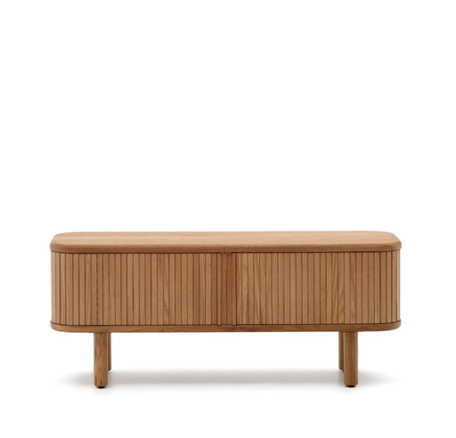 [M1000013MM50] MAILEN - Meuble TV - 2 portes en placage de frêne avec finition naturelle - 200 x 50 cm
