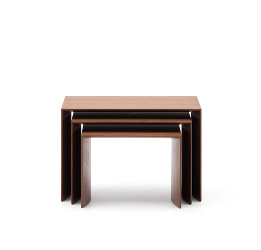 [T00002MW09] LITTO - Ensemble de 3 tables gigognes en placage de noyer - 60 x 40 / 51 x 36 / 42 x 31 cm