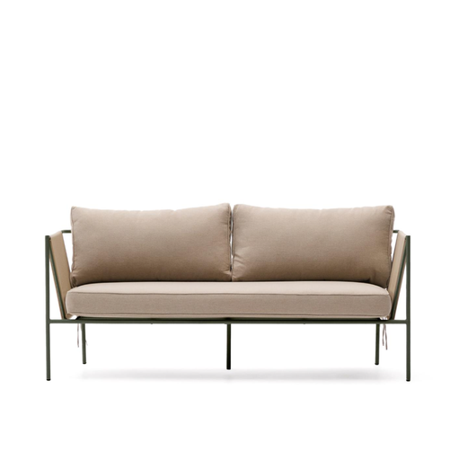 [S00064FA12] ZIVIA - Canapé 3 places d'extérieur en corde écrue et acier galvanisé vert - 178 cm