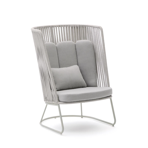 [J1700054JJ03] SACONCA - Fauteuil d'extérieur avec dossier haut en corde et acier galvanisé gris