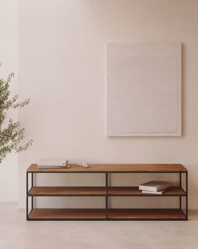 YOANA - Meuble TV en placage de chêne et structure en métal blanc - 160 x 40 cm